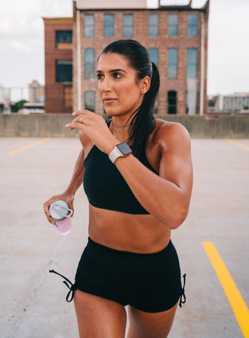 An active lifestyle can improve health outcomes. It's important that women have the right level of support and comfort when choosing a sports bra for running. Image via Unsplash.